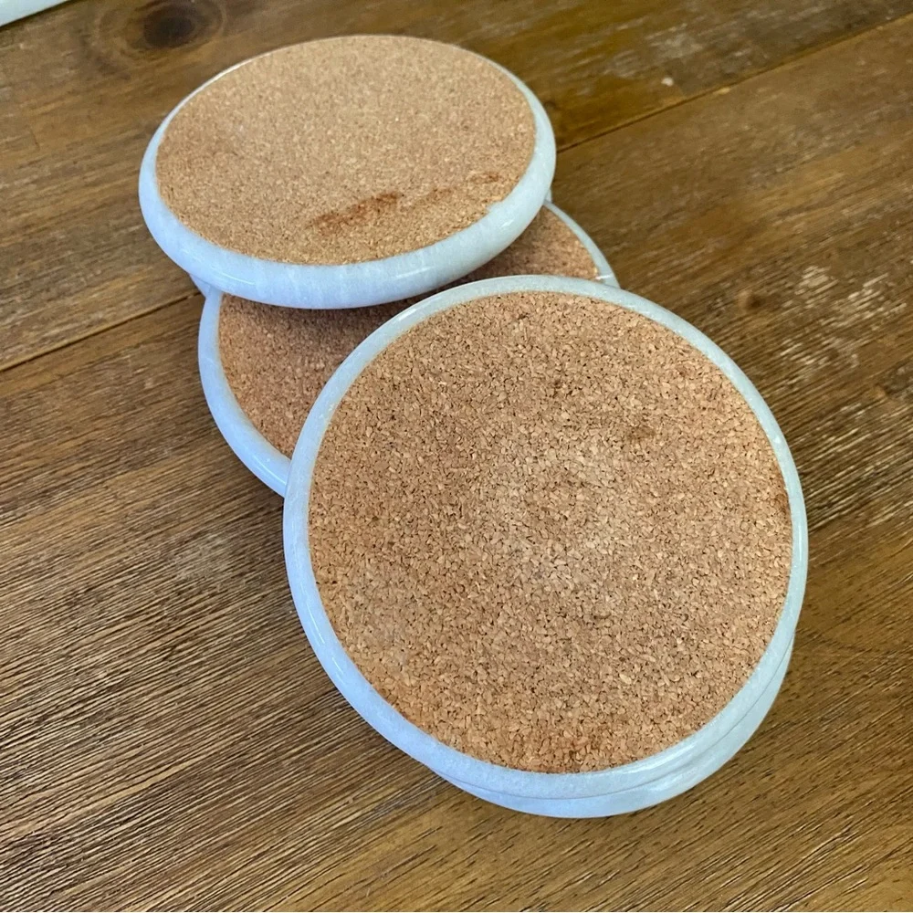 Vtg cooks kitchen contemporary white gray marble 6 pack coaster set kitchen home